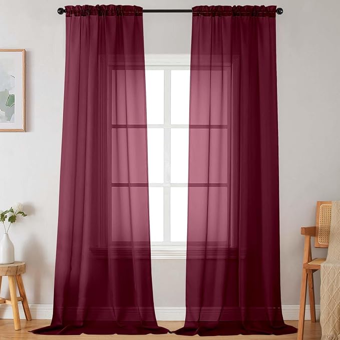 Extra Long Sheer Burgundy Curtains by WelvetBLK