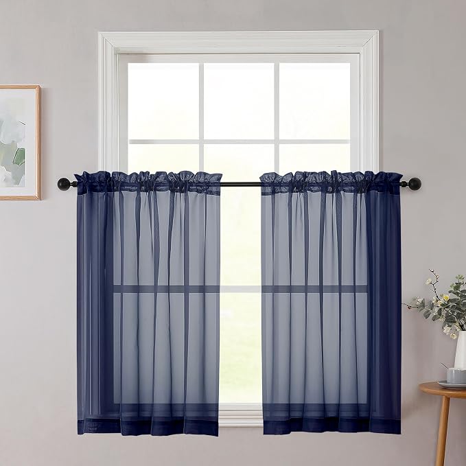 Cafe Curtains 36 Inch Length Tier 2 Pieces, Modern Soft Airy Sheer Kitchen by WelvetBLK
