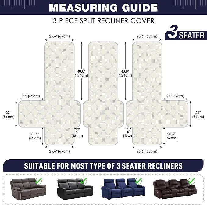 TAOCOCO 100% Waterproof Recliner Sofa Covers 3 Seater, Split Couch Covers - Image 5