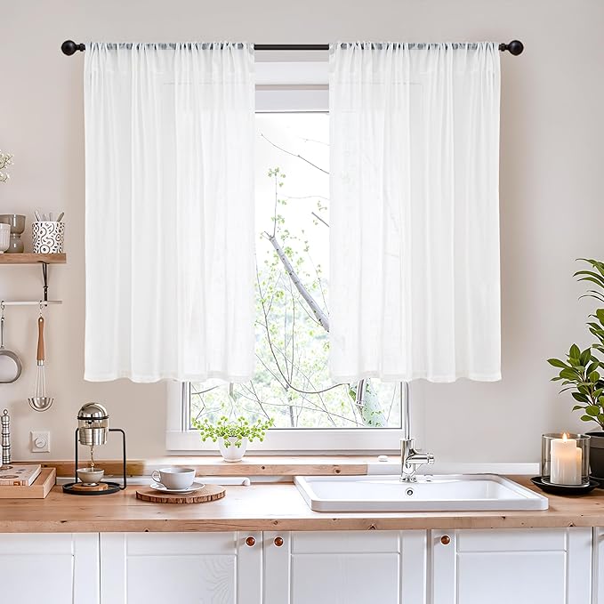 BGment 40 Inches Long White Linen Curtains - Image 2