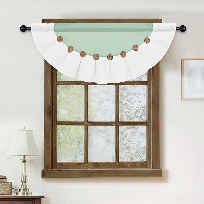 FRAMICS Farmhouse Valance Curtains, Boho Cotton Linen Kitchen Valance, Sage - Image 8