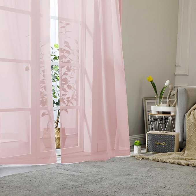 Lecloud Blush Pink Sheer Curtains 90 Inches Long 2 Panels, Modern Airy Voile - Image 8