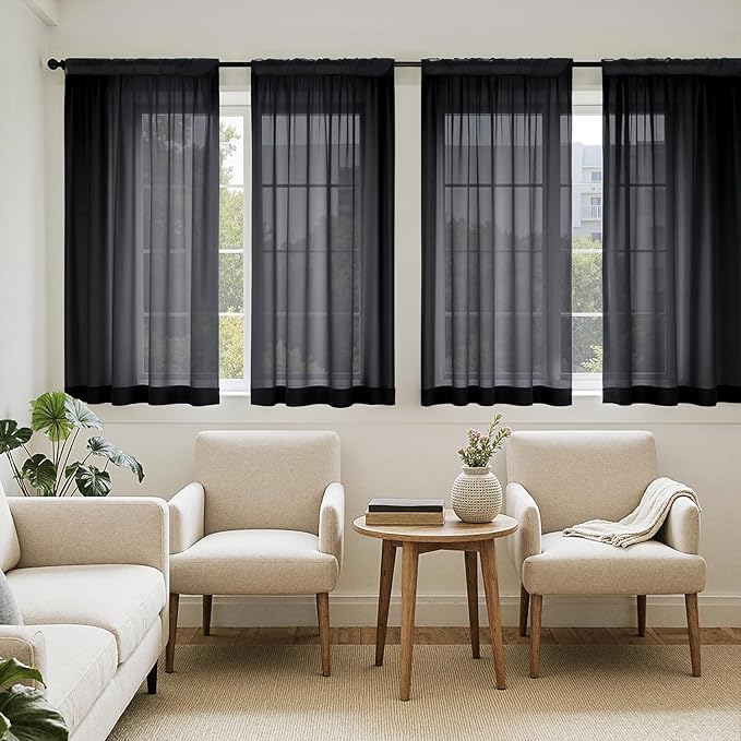 MIULEE Black Sheer Curtains 63 Inches Long, 4 Panels Set, Light Filtering by MIULEE