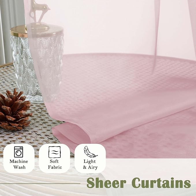 Lecloud Blush Pink Sheer Curtains 63 Inch Length 2 Panels Set, Rod Pockets - Image 5