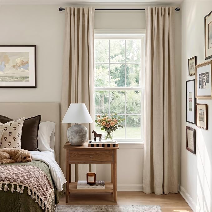100% Blackout Curtains for Bedroom Oatmeal Linen Look Curtain 108 Inch Long | - Image 5