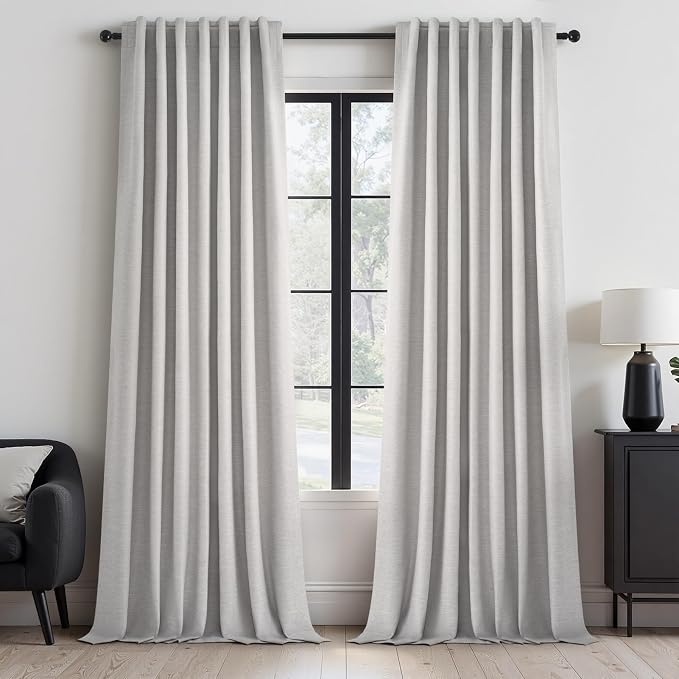 Topfinel Grey Beige Extra Long 132 Inch 100% Blackout Curtains by Topfinel