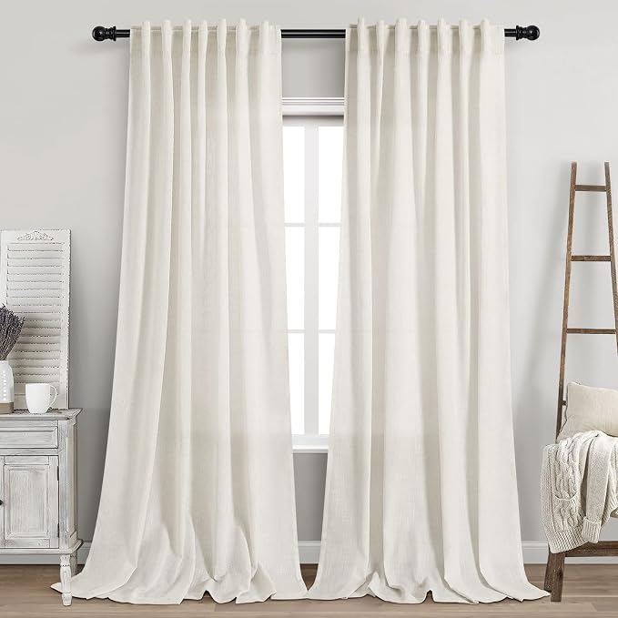 2 Panels Set Cream Linen Curtains 108 inches Long by Nanspring