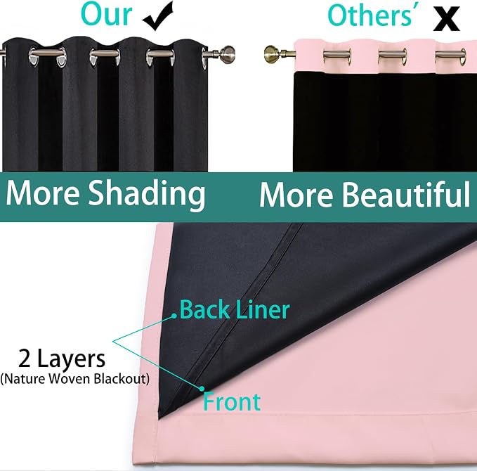 Yakamok 100% Blackout Curtains 84 Inches Long, 2 Thick Layers Heat and Full - Image 5