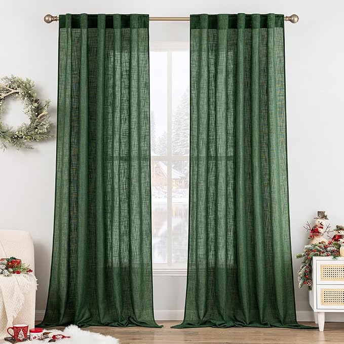 MIULEE Emerald Green Linen Curtains 120 Inches Long by MIULEE