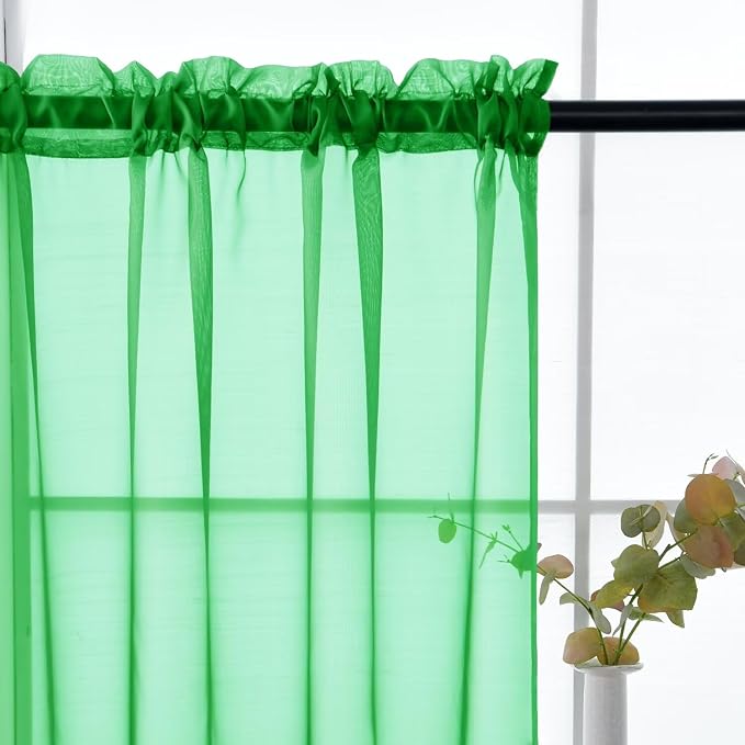 youleyar Solid Sheer Rod Pocket Curtain Voile Draperies 2 Panels White Beige - Image 2