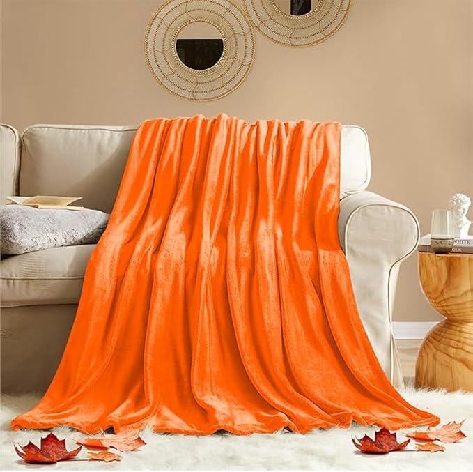 KMUSET Fall Throw Blanket Orange Fleece Throw 50 X 60 inches by COZYBLANKETHappyHomeLife