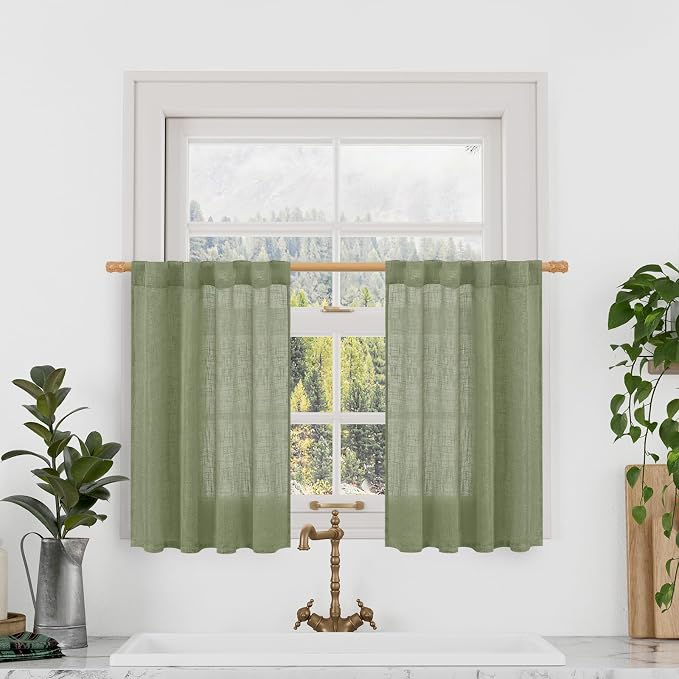 LAMIT Semi Sheer Linen Curtains 36 Inch Length by LAMIT