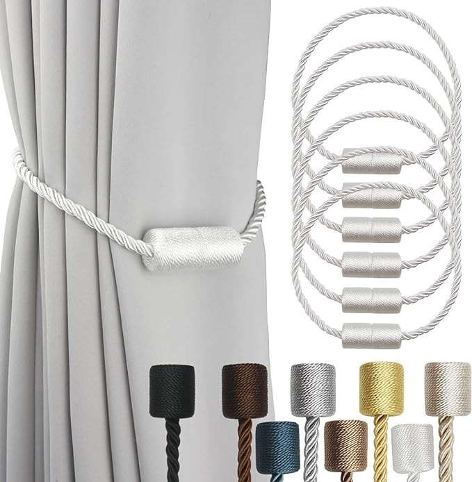 6 Pack White Strong Magnetic Curtain Tiebacks Outdoor Elegant Decorative Tie by CurtainTiebacks