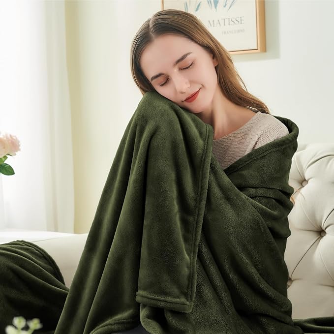 BEDELITE Fleece Blanket Olive Green Throw Blankets - Image 2