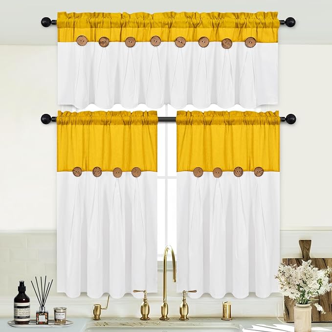 FRAMICS Farmhouse Valance Curtains, Boho Cotton Linen Kitchen Valance, Rod - Image 3