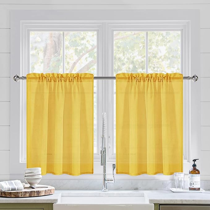 DWCN Yellow Sheer Curtains for Kitchen Windows - Image 2