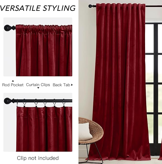 RYB HOME Red Velvet Curtains 84 inches - Image 2