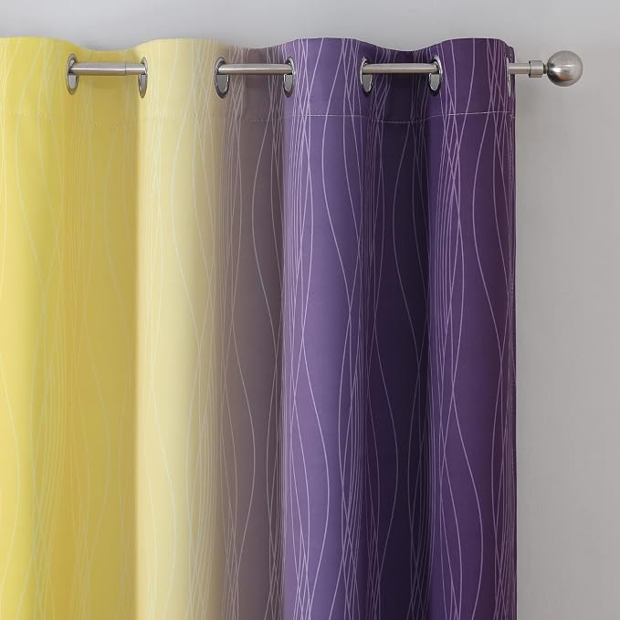Estelar Textiler Yellow and Purple Ombre Blackout Curtains 45 Inch Length 2 - Image 4