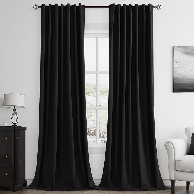 Guken Black 100% Blackout Curtains 108 Inch Length 2 Panels Set by Guken