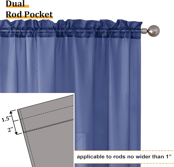 Aiyufeng Royal Blue Sheer Curtains 84 Inches Long 2 Panels Set, Semi - Image 2