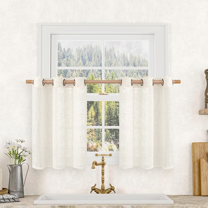 LAMIT Short Sheer Linen Curtains 30 inches Long, Bronze Grommet Linen Drapes by LAMIT