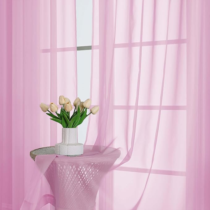 Lecloud Light Pink Sheer Curtains 63 Inch Length 2 Pcs, Dual Rod Pockets Light - Image 6