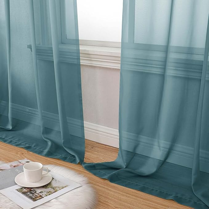 Dusty Blue Sheer Curtains 84 Inches Long 2 Panels, Soft Airy Light Filtering - Image 8