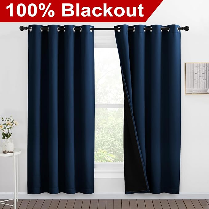 NICETOWN Moroccan Blue Full Shade Curtain Panels, Pair of Energy Smart & Noise - Image 2