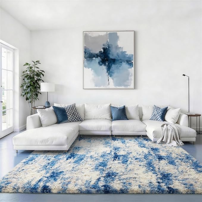Ophanie Blue White and Grey Area Rugs by Ophanie