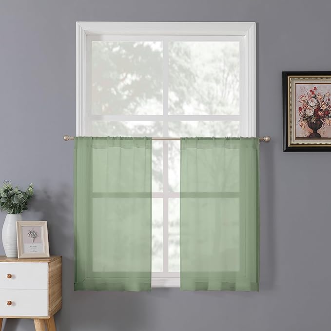 Tollpiz Short Sheer Tier Curtains Linen Textured Half Kitchen Curtain Sheers by Tollpiz