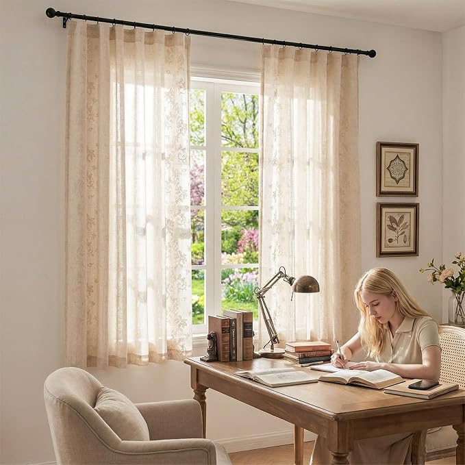 jinchan Evelyn Embroidered Linen Curtains 63 inch Floral Curtains - Image 6