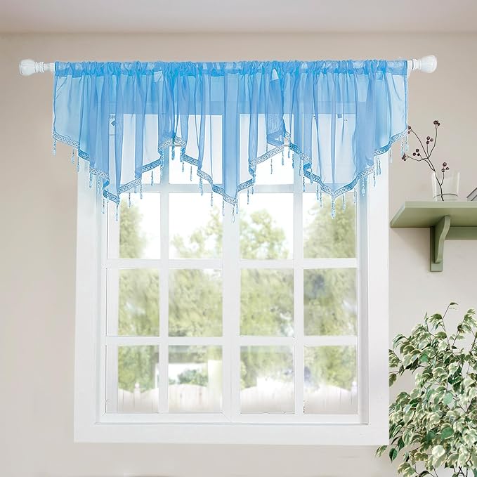 Molaxhome Lace Valance Swag Curtain 51 Inch Scalloped Sheer Curtain Panels by Molaxhome