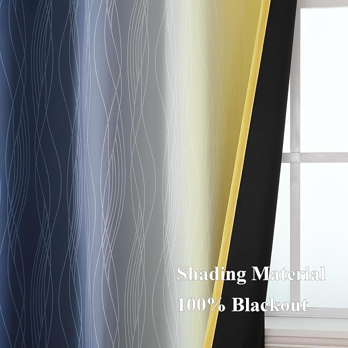 Estelar Textiler Navy Blue and Yellow Blackout Curtains 45 Inch Length - Image 5