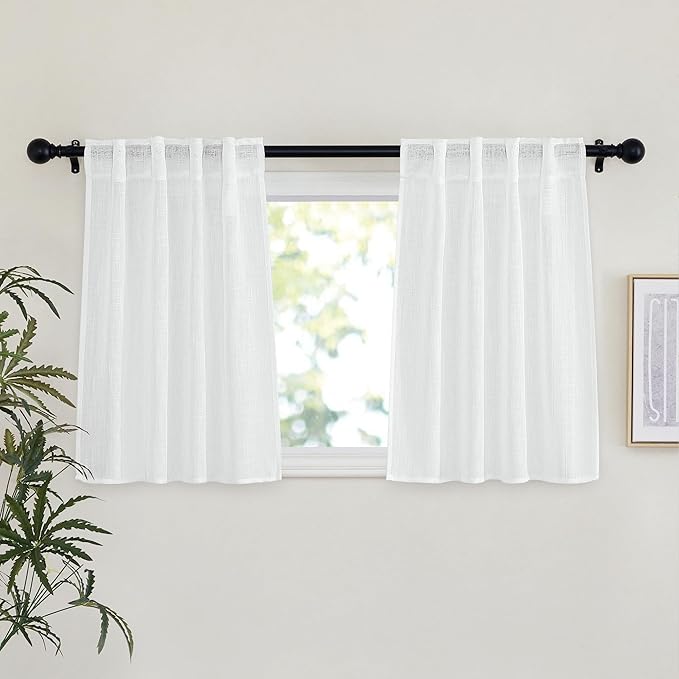NICETOWN White Linen Sheer Kitchen Window Curtains Over Sink, Rod Pockets & by NICETOWN