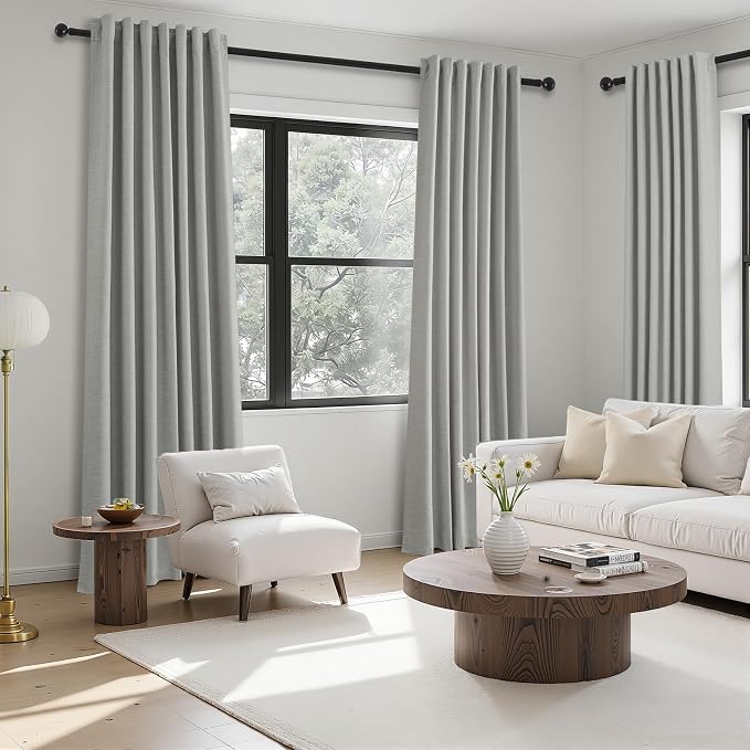 Frost Grey Blackout Linen Curtains 96 Inches Long 2 Panels - Image 7
