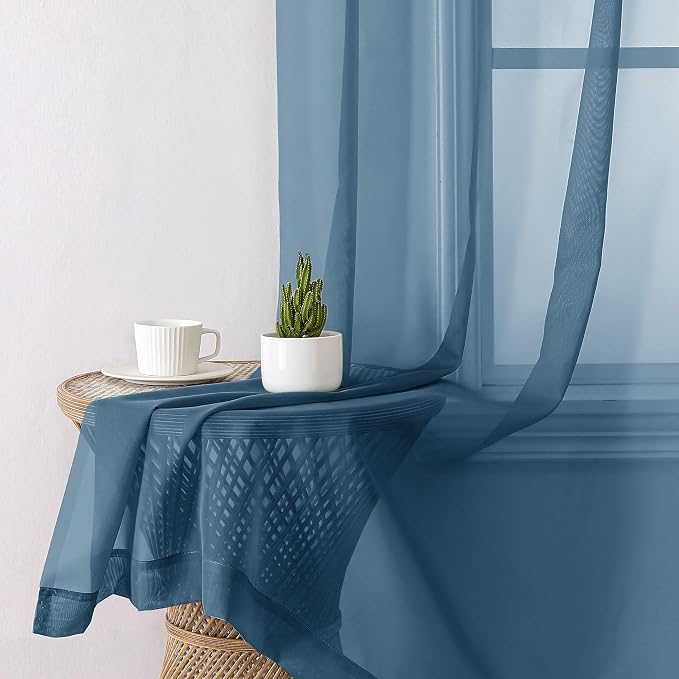 Lecloud Dusty Blue Sheer Curtains 84 Inches Long 2 Panels, Light Filtering - Image 3