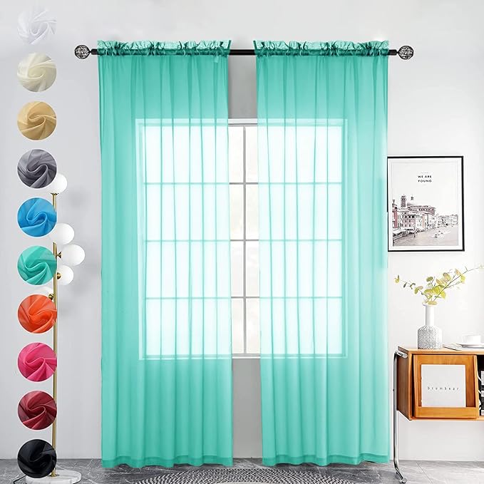 youleyar Solid Sheer Rod Pocket Curtain Voile Draperies 2 Panels White Beige by Youleyar