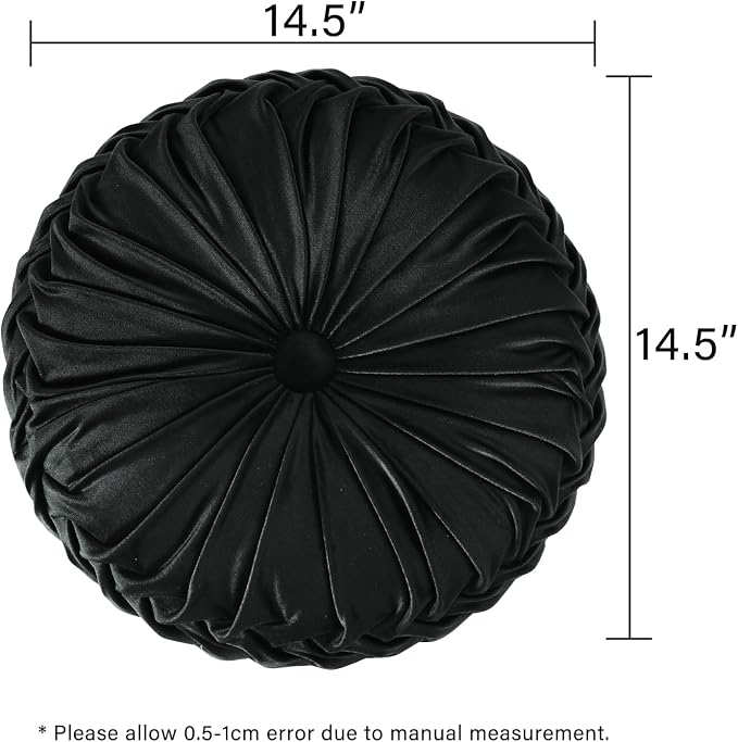HIG Set of 2 Decorative Round Pleated Throw Pillows, Classy Accent Pumpkin - Image 4