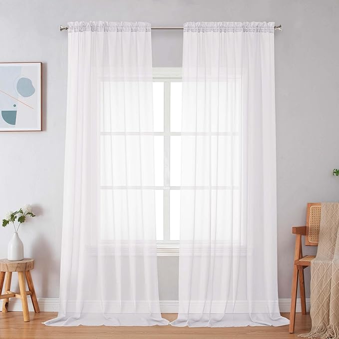 Simplebrand Sheer White Curtains 108 Inches Long, Extra Long Rod Pocket Solid by Simplebrand