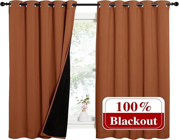 NICETOWN Burnt Orange 100% Blackout Lined Curtains, 2 Thick Layers Completely - Image 2