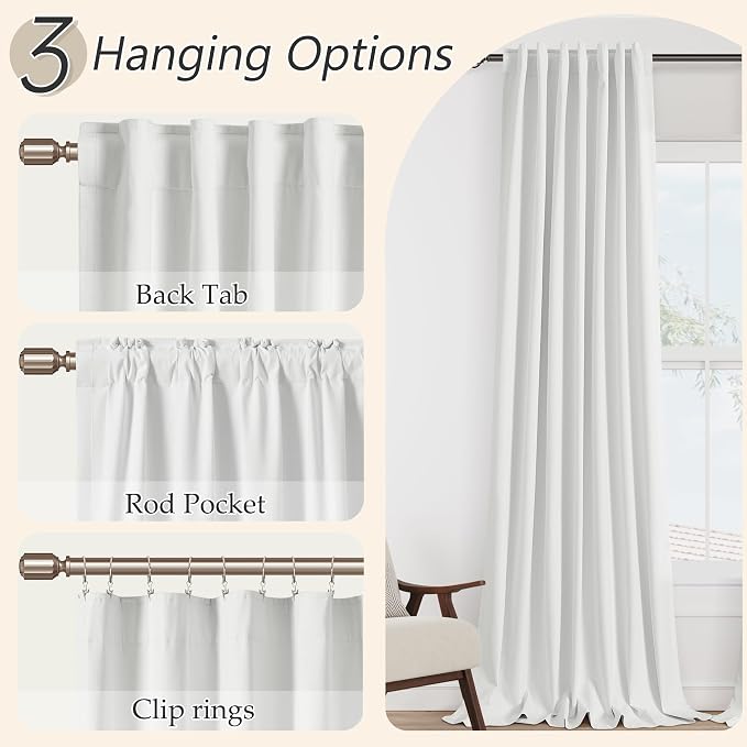 Guken White 100% Blackout Linen Curtains 70 Inch Wide by 108 Inch - Image 6