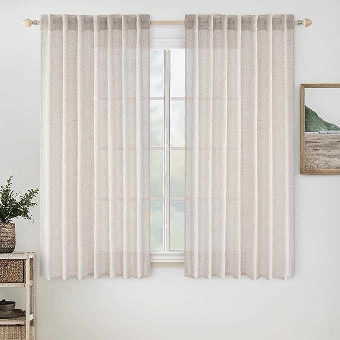 MIULEE White Linen Curtains 54 Inch Length 2 Panels by MIULEE