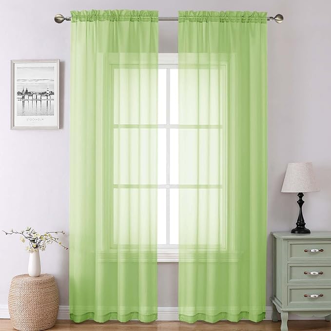 Lecloud Lime Sheer Curtains for Living Room 90 Inches Long 2 Panels, Solid by Lecloud