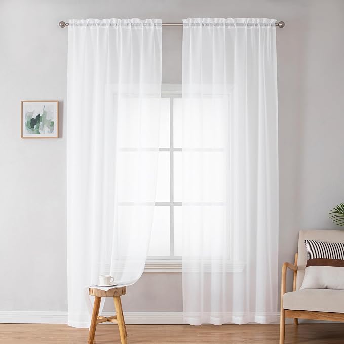Simplebrand White Sheer Curtains 72 Inches Long 2 Panels by Simplebrand