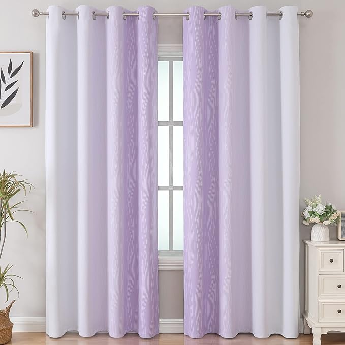 Estelar Textiler Lilac and Greyish White Blackout Curtains 96 Inches Long - Image 2