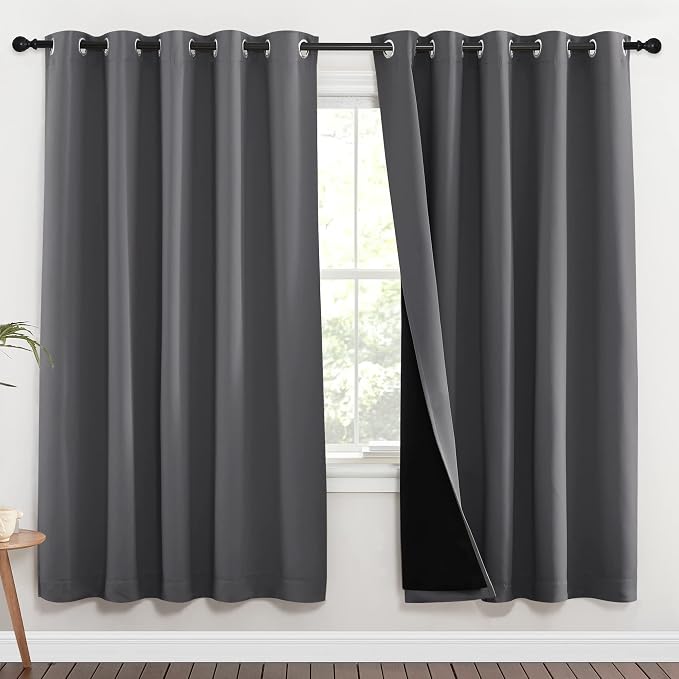 NICETOWN Grey Full Shade Curtain Panels, Pair of Energy Smart & Noise Blocking - Image 2