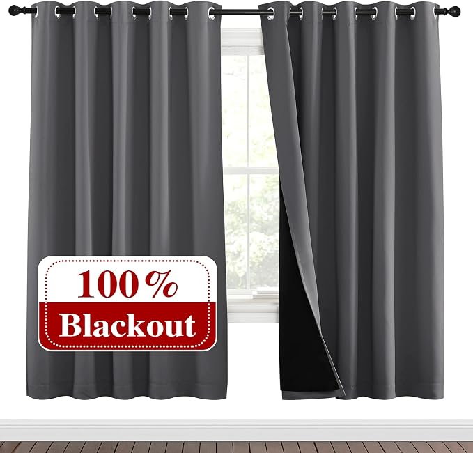 NICETOWN Grey Full Shade Curtain Panels, Pair of Energy Smart & Noise Blocking by NICETOWN