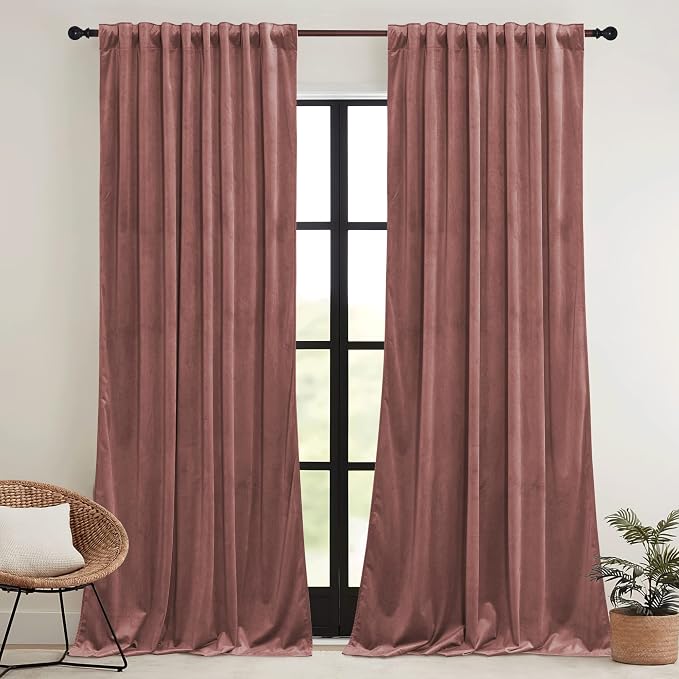 RYB HOME Dusty Pink Velvet Curtains 96 inch, Darkening Window Curtains - Image 2