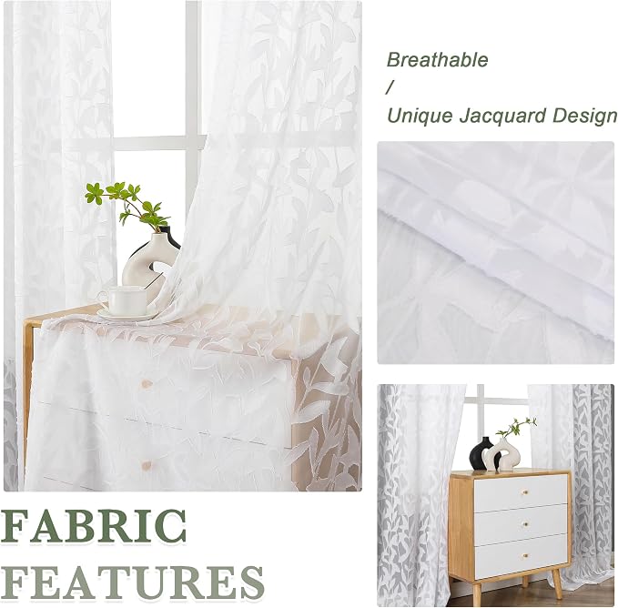 Lecloud Leia White Sheer Curtains 45 Inch Length 2 Panels, Elegant Balance - Image 8
