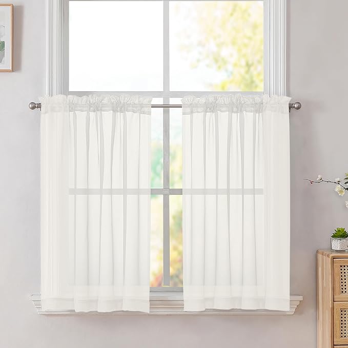 Simplebrand Ivory Sheer Kitchen Curtains by Simplebrand